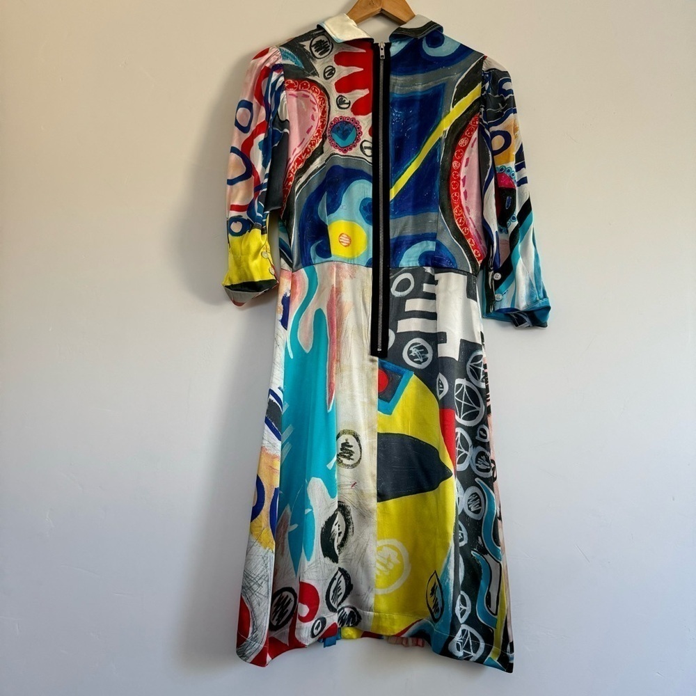 Charles Jeffrey LOVERBOY Pleated Abstract Print Silk Dress XS Designer - Picture 3 of 8